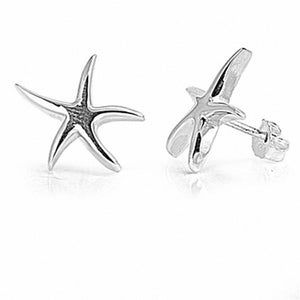 Plain Starfish Earrings Stud 925 Sterling Silver (9mm)
