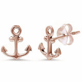 Nautical Anchor Stud Earrings Plain Rose Tone 925 Sterling Silver choose Color