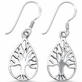 Pear Teardrop Tree of Life Fish Hook Earrings 925 Sterling Silver Plain Choose Color