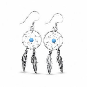 Dream catcher Feather Earrings Fish Hook 925 Sterling Silver Choose Color
