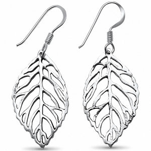 Feather Leaf Drop & Dangle Earrings 925 Sterling Silver Plain