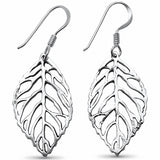 Feather Leaf Drop & Dangle Earrings 925 Sterling Silver Plain