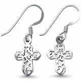 Cross Drop Dangle Earrings 925 Sterling Silver Fish Hook Plain Choose Color