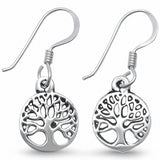 Round Tree of Life Drop Dangle Earrings Fish Hook 925 Sterling Silver Choose Color