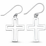 Plain Shiny Open Cross Drop Dangle Earrings 925 Sterling Silver Fish Hook Choose Color