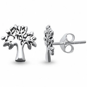 Plain Tree of Life Stud Earrings 925 Sterling Silver Choose Color