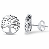 11mm Round Tree of Life Stud Earrings 925 Sterling Silver Choose Color