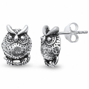 Owl Stud Earrings 925 Sterling Silver Plain Choose Color