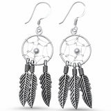 Dream catcher Feather Drop Dangle Earrings 925 Sterling Silver Fish Hook