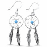 Feather Drop Dangle Dream catcher Earrings 925 Sterling Silver Fish Hook