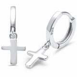 Dangling Cross Hoop Earrings 925 Sterling Silver Choose Color