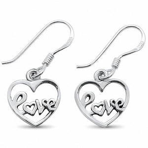 Fishhook Love Dangling Earrings 925 Sterling Silver