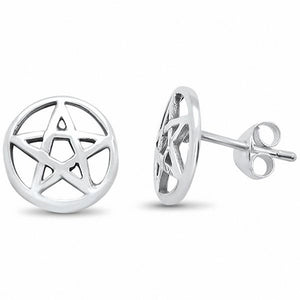 Round Pentagram Stud Earrings 925 Sterling Silver