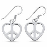 Heart Peace Drop Earrings Fishhook 925 Sterling Silver
