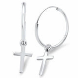 Continues Lock Dangling Cross Earrings 925 Sterling Silver