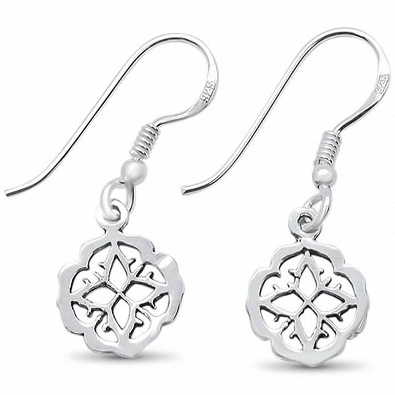 Flower Fishhook Earrings 925 Sterling Silver