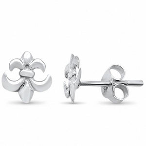 Fleur De Lis Stud Earrings 925 Sterling Silver