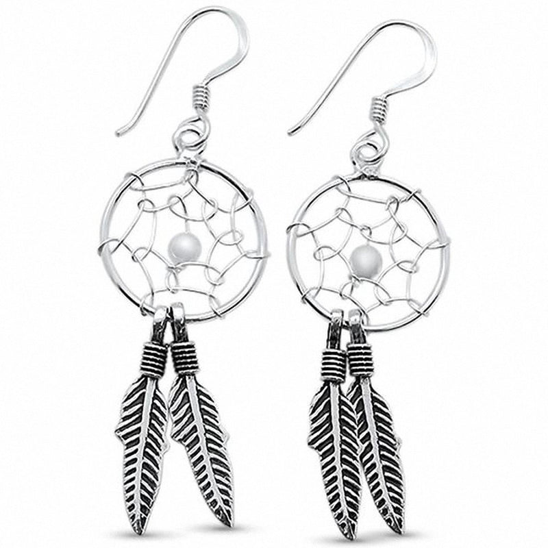 Feather Dream catcher Earrings 925 Sterling Silver