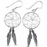 Feather Dream catcher Hook Earrings Simulated 925 Sterling Silver