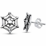 Plain Spider Web Design Stud Earrings 925 Sterling Silver