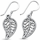 Plain Leaf Dangle Hook Earrings 925 Sterling Silver Choose Color