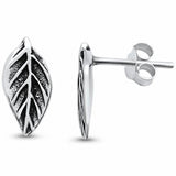 Plain Leaf Stud Earrings 925 Sterling Silver