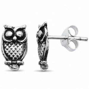 Owl Stud Earrings 925 Sterling Silver Choose Color