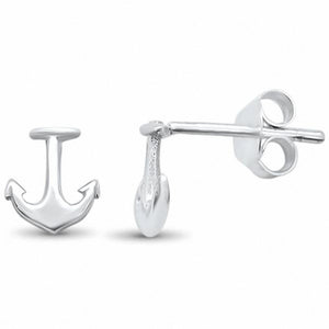 Plain Anchor Stud Earrings 925 Sterling Silver Choose Color