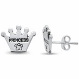 Princess Crown Stud Earrings 925 Sterling Silver Choose Color