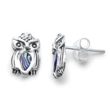 Owl Earrings Simulated Rainbow Abalone 925 Sterling Silver Owl Stud Earrings
