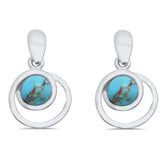 20mm Round Dangle Style Earring O Round Simulated Turquoise 925 Sterling Silver