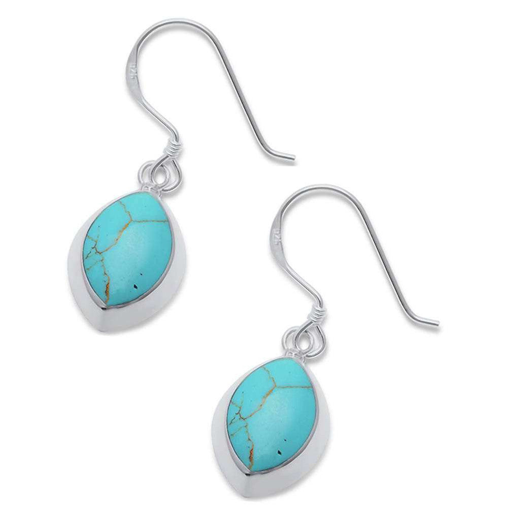 33mm Marquise Design Earrings fish hook Simulated Turquoise 925 Sterling Silver Drop Dangle Style Earring - Blue Apple Jewelry