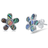 11mm Flower Earrings Simulated Abalone 925 Sterling Silver Flower Stud Earring