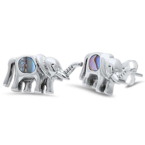 9mm Elephant Earrings Simulated Rainbow Abalone Lucky Elephant Stud Earring - Blue Apple Jewelry