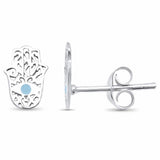 Filigree Hamsa Hand of God Hamesh Stud Earrings 925 Sterling Silver Round Simulated Choose Color