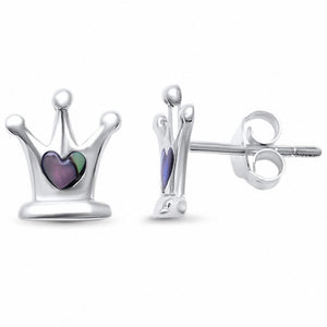 Heart Crown Stud Earrings 925 Sterling Silver Choose Color King Queen Crown Earrings