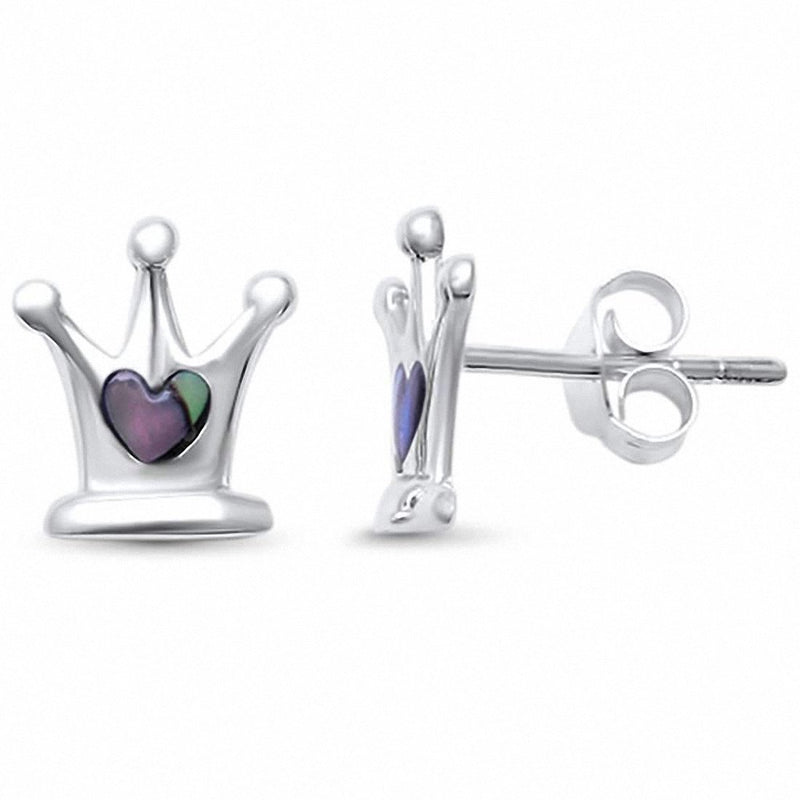 Heart Crown Stud Earrings 925 Sterling Silver Choose Color King Queen Crown Earrings