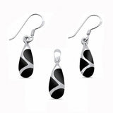 Pear Shape Teardrop Dangling Earrings Pendant Jewelry Set Simulated Abalone 925 Sterling Silver