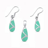 Pear Shape Teardrop Dangling Earrings Pendant Jewelry Set Simulated Abalone 925 Sterling Silver