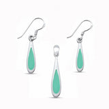 Teardrop Jewelry Set Simulated Stone Dangling Earrings Pendant 925 Sterling Silver