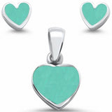 Heart Jewelry Set Simulated Abalone 925 Sterling Silver