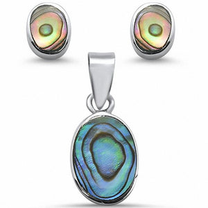 Oval Jewelry Set Simulated Abalone 925 Sterling Silver