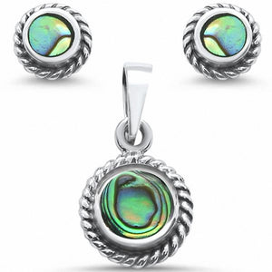 Antique Style Jewelry Set Simulated Abalone 925 Sterling Silver
