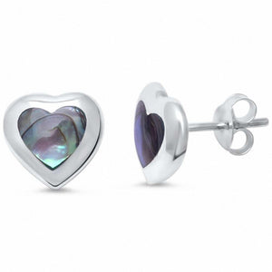 Heart Stud Earrings Simulated 925 Sterling Silver (11 mm)