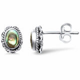 Oval Filigree Solitaire Stud Earrings Simulated Stone 925 Sterling Silver