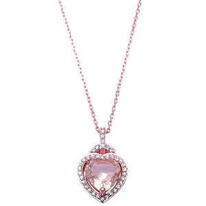 Halo Heart Pendant Necklace Simulated Morganite CZ Round Rose Gold Rhodium Plated 925 Sterling Silver - Blue Apple Jewelry