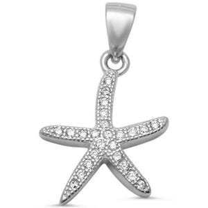 Starfish Pendant Round Pave Cubic Zirconia 925 Sterling Silver Choose Color - Blue Apple Jewelry