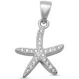 Starfish Pendant Round Pave Cubic Zirconia 925 Sterling Silver  (16mm)