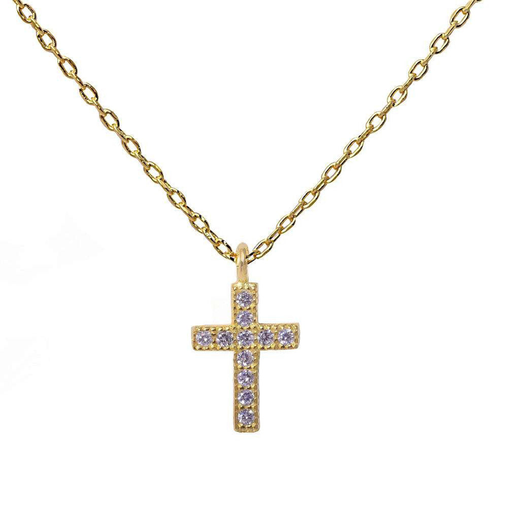 Cross Pendant 18" Necklace Round Pave Cubic Zirconia 925 Sterling Silver Choose Color - Blue Apple Jewelry