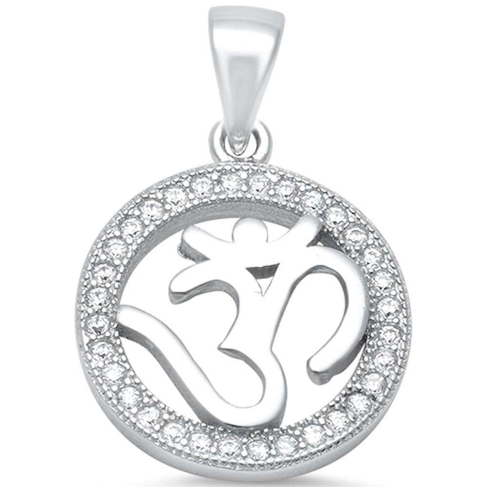 OM Pendant Charm Round Pave Cubic Zirconia 925 Sterling Silver OHM Choose Color - Blue Apple Jewelry